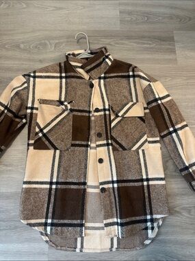 Men's Brown Plaid Button-Up Jacket Coat